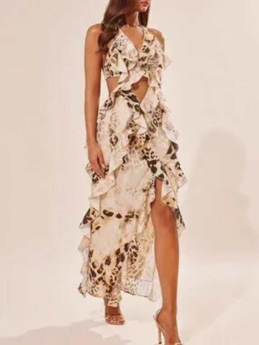 Multicolor Boho Women's Leopard Print Fitted Long Backless Dress